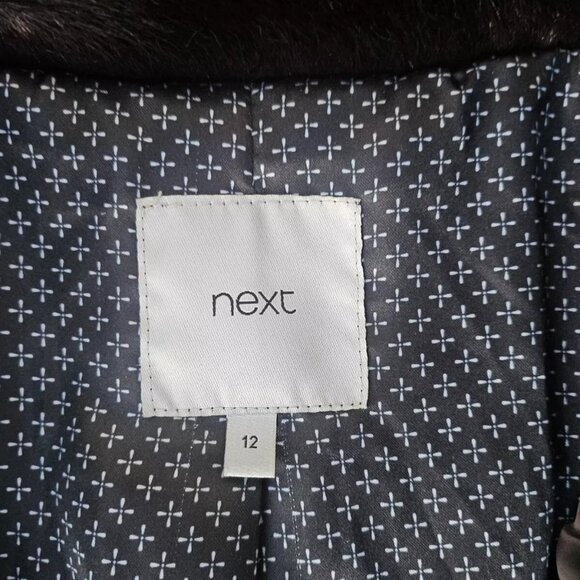 Next Women Jacket Winter Warm Long Coat Faux Fur Collared W Belt Size 12UK - Picture 6 of 12